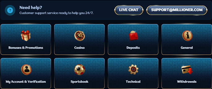 Millioner Casino Support